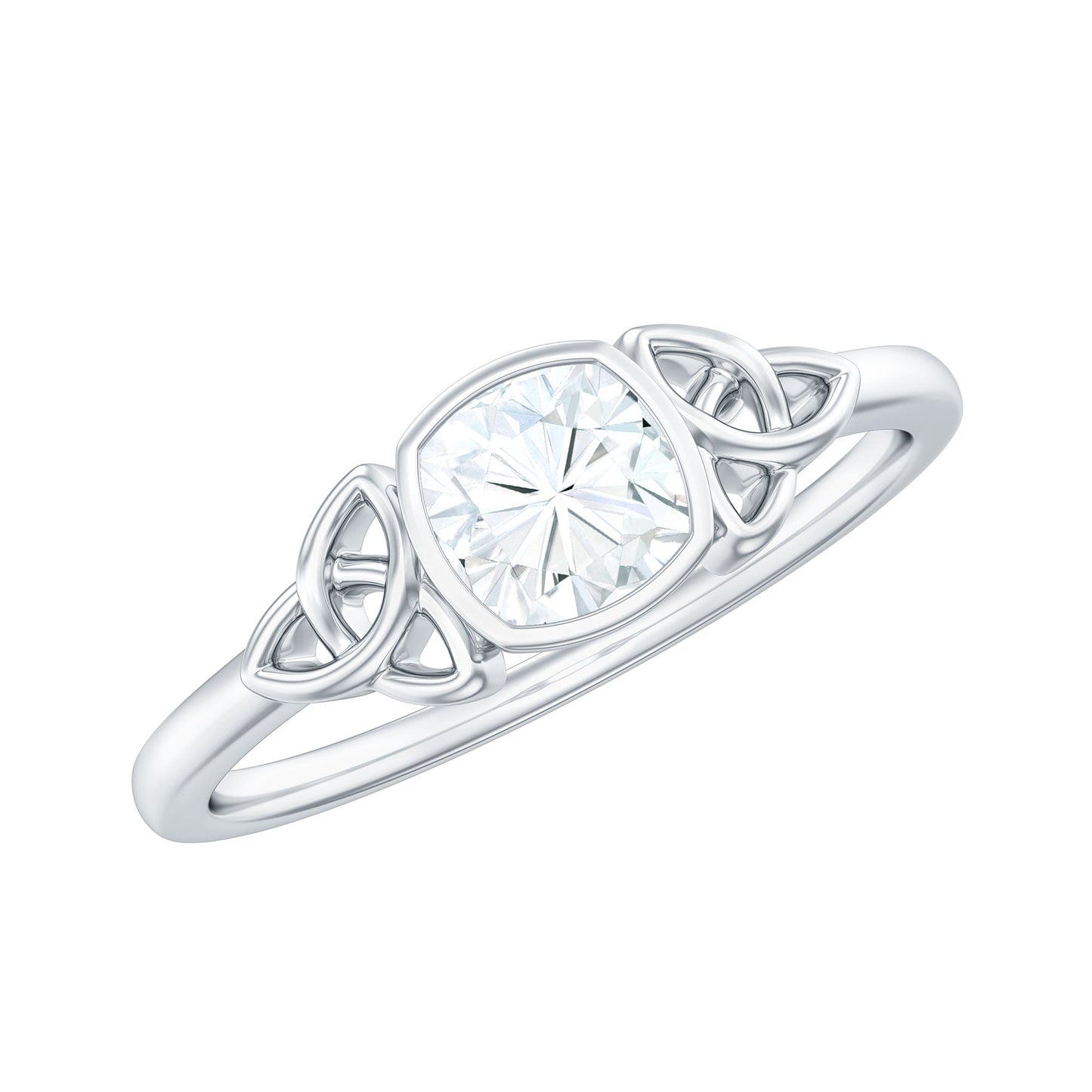 Brilliant Cut Moissanite Celtic Knot Engagement Ring in Bezel Setting