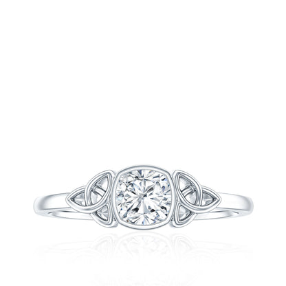 Brilliant Cut Moissanite Celtic Knot Engagement Ring in Bezel Setting