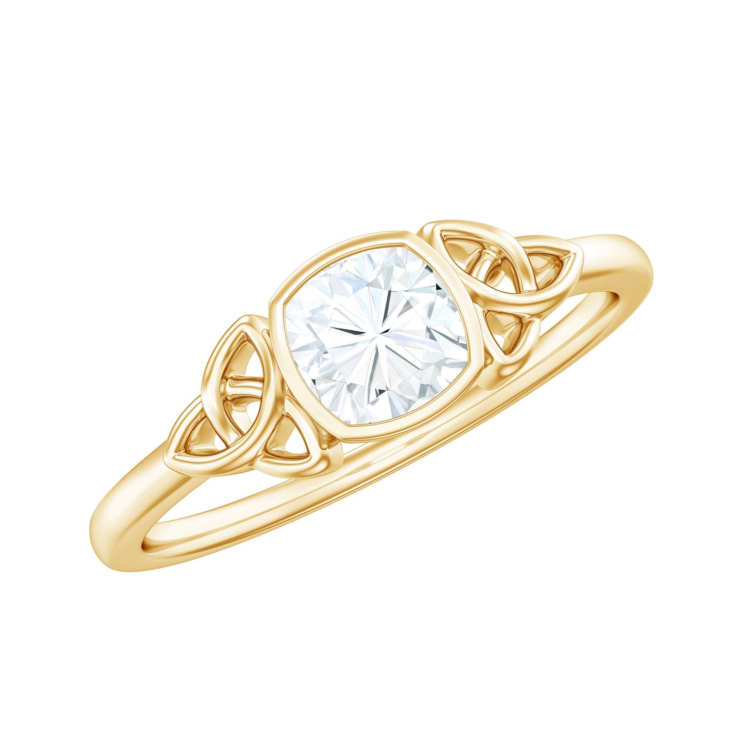 Brilliant Cut Moissanite Celtic Knot Engagement Ring in Bezel Setting