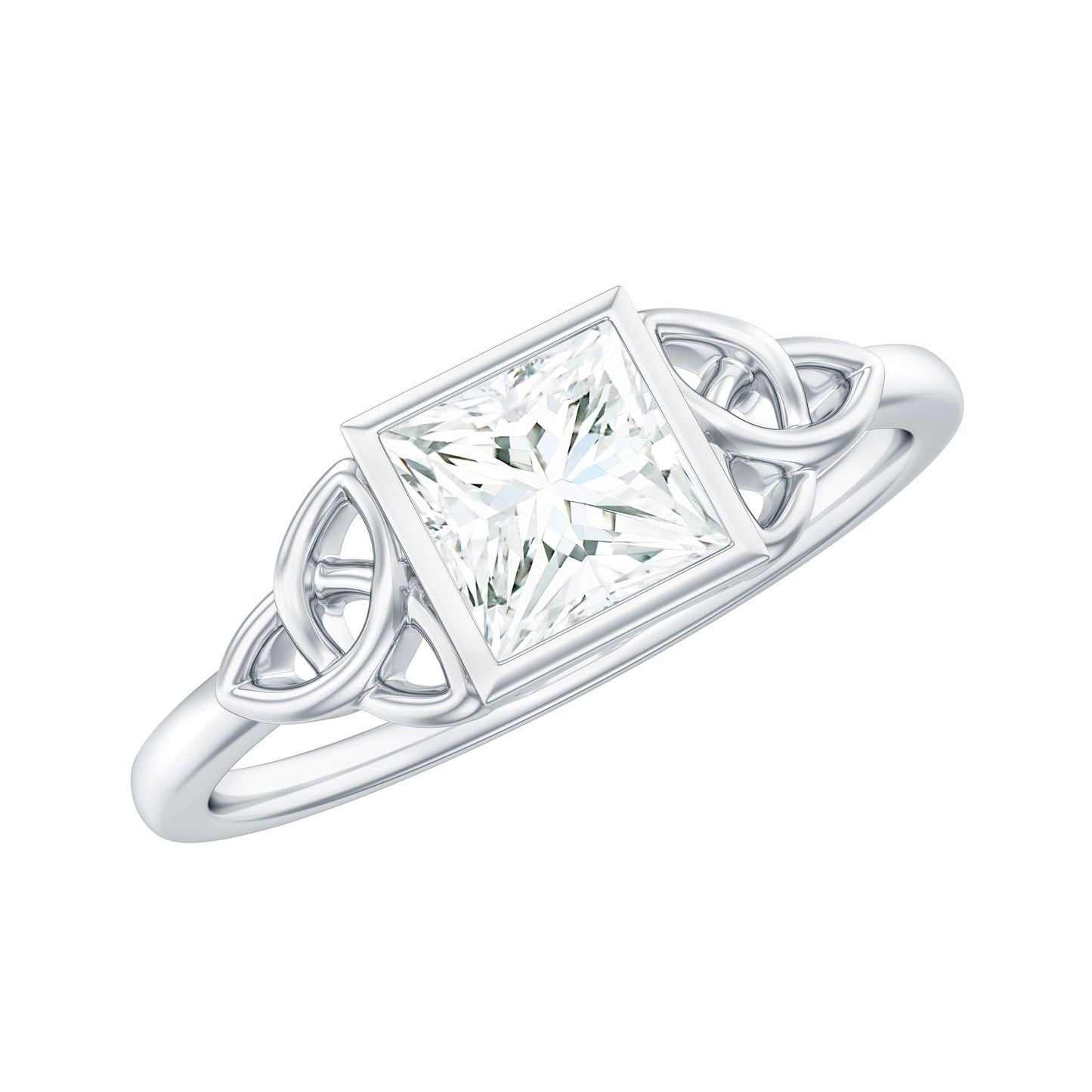 0.7 Carat Princess Cut Certified Moissanite Solitaire Ring with Celtic Knot Style