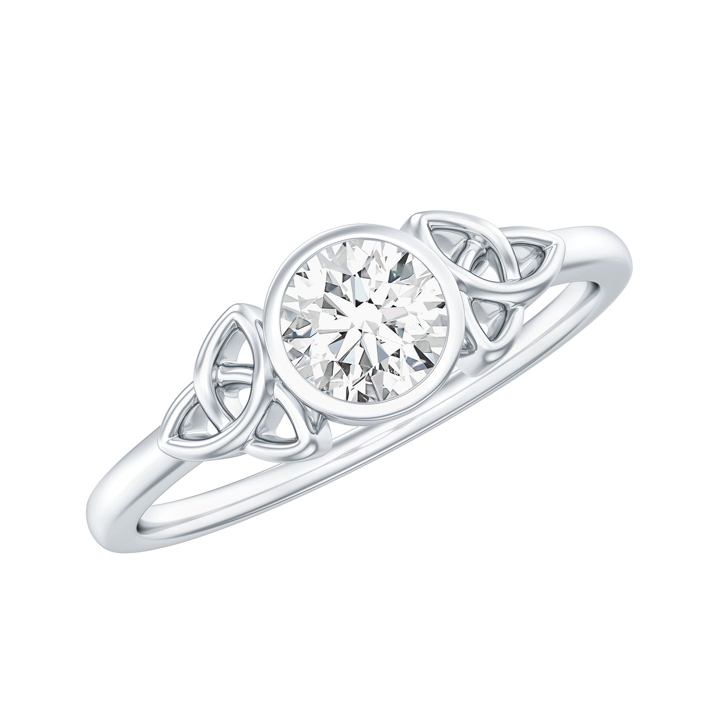 Bezel Set Moissanite Promise Ring with Celtic Knot Details