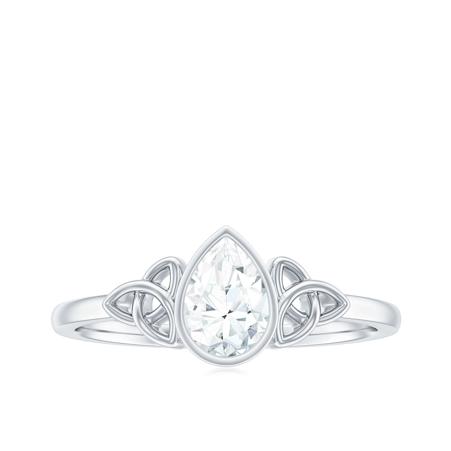 Bezel Set Moissanite Pear Cut Solitaire Celtic Ring for Women