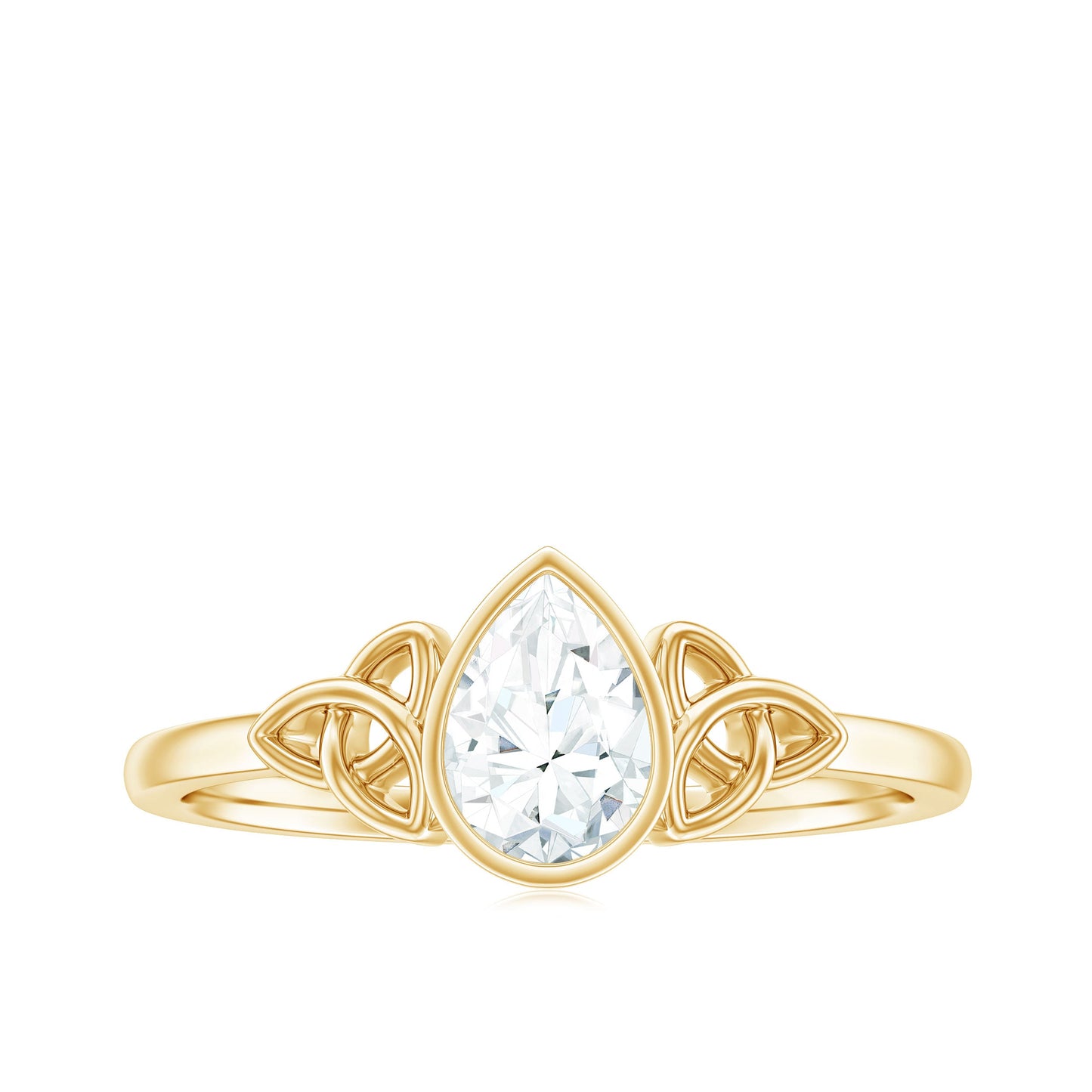 Bezel Set Moissanite Pear Cut Solitaire Celtic Ring for Women