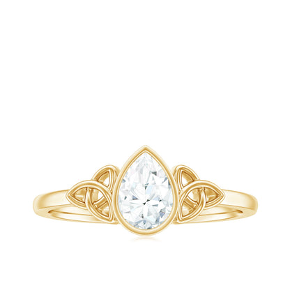 Bezel Set Moissanite Pear Cut Solitaire Celtic Ring for Women