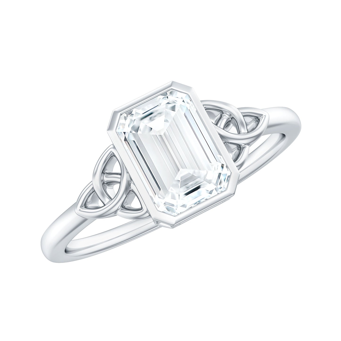 Emerald Cut Moissanite Solitaire Celtic Engagement Ring