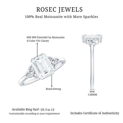 Emerald Cut Moissanite Solitaire Celtic Engagement Ring