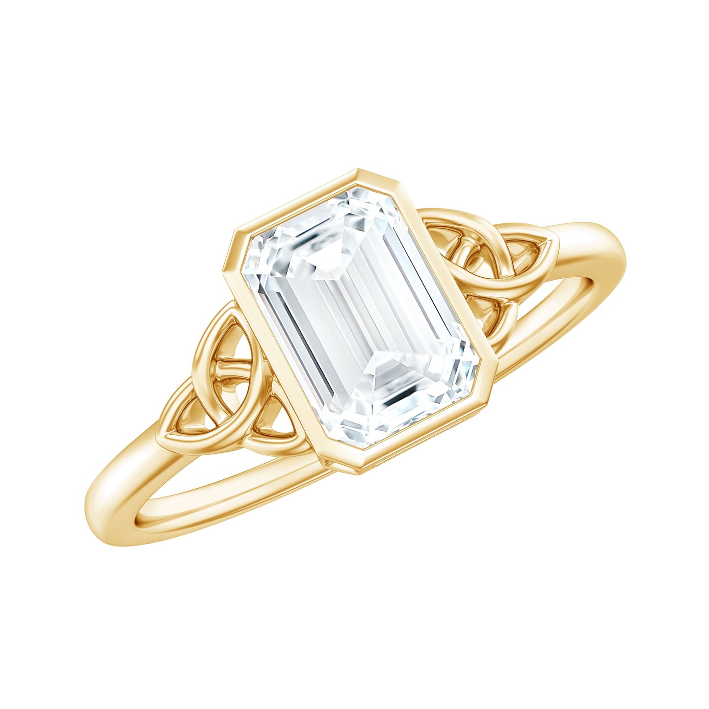Emerald Cut Moissanite Solitaire Celtic Engagement Ring