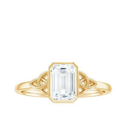 Emerald Cut Moissanite Solitaire Celtic Engagement Ring