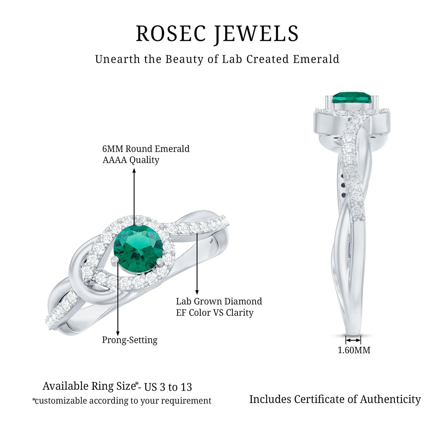 Lab Created Emerald Infinity Promise Ring With Diamond