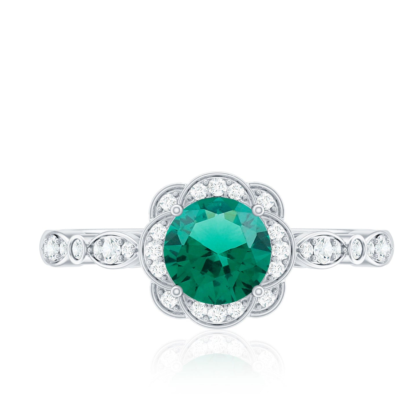 Lab Grown Emerald Art Deco Engagement Ring With Diamond
