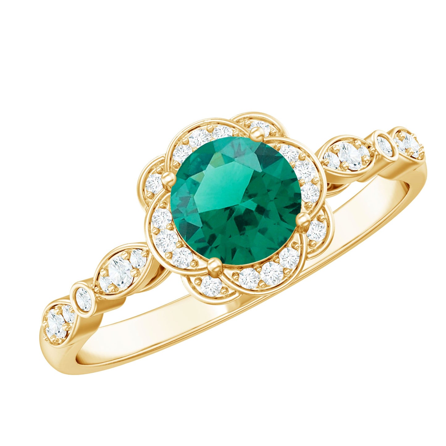 Lab Grown Emerald Art Deco Engagement Ring With Diamond