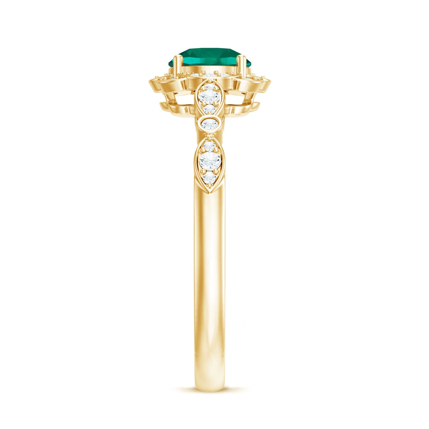 Lab Grown Emerald Art Deco Engagement Ring With Diamond