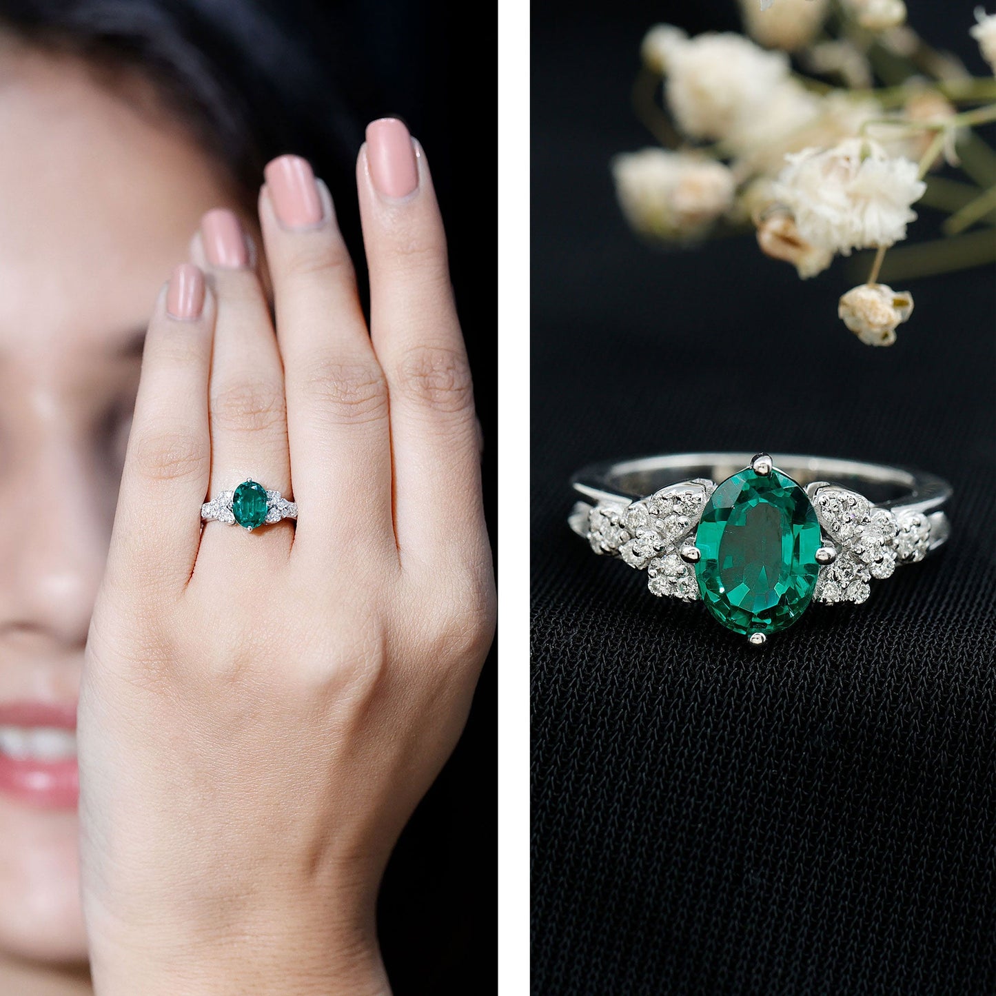 Designer Lab Grown Emerald Engagement Ring