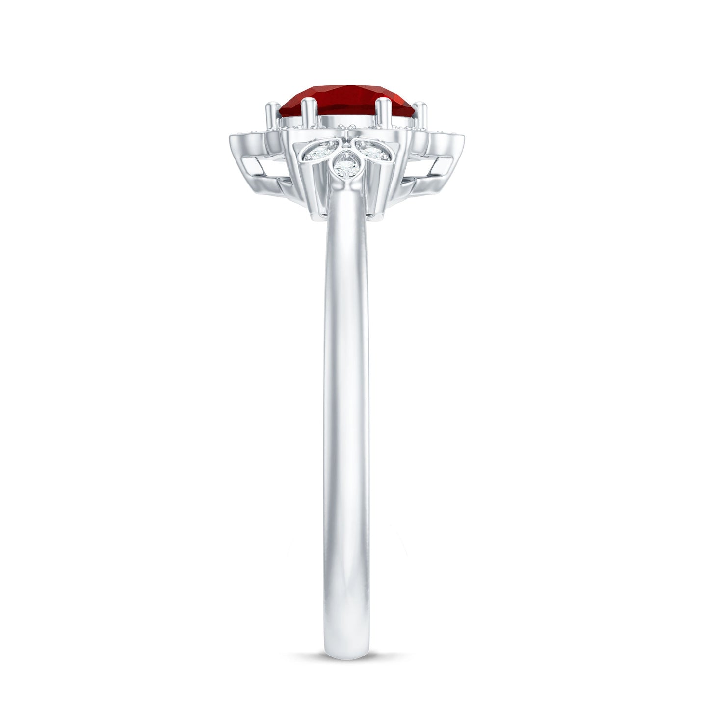 Lab Grown Ruby and Diamond Flower Engagement Ring