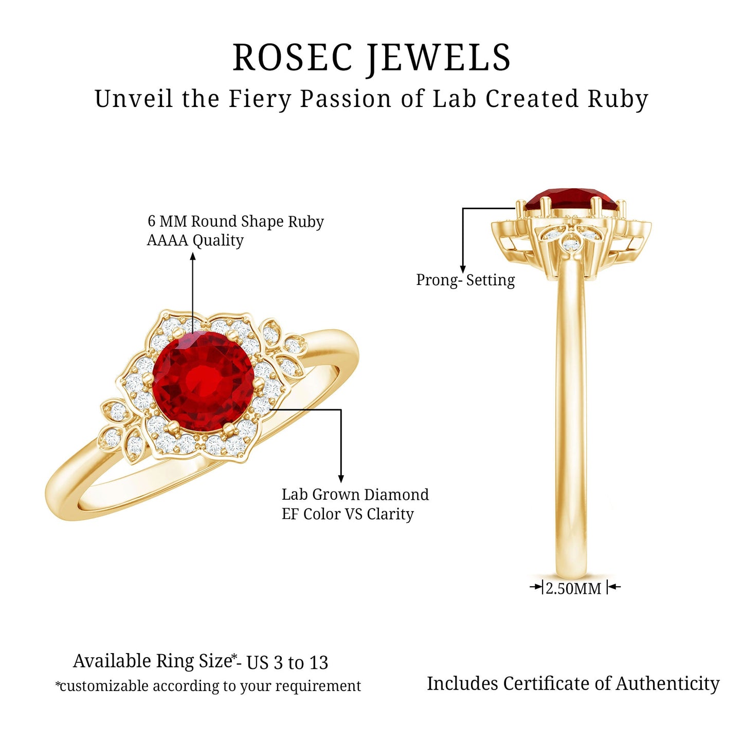 Lab Grown Ruby and Diamond Flower Engagement Ring