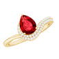 Pear Shaped Lab Created Ruby and Diamond Designer Engagement Ring