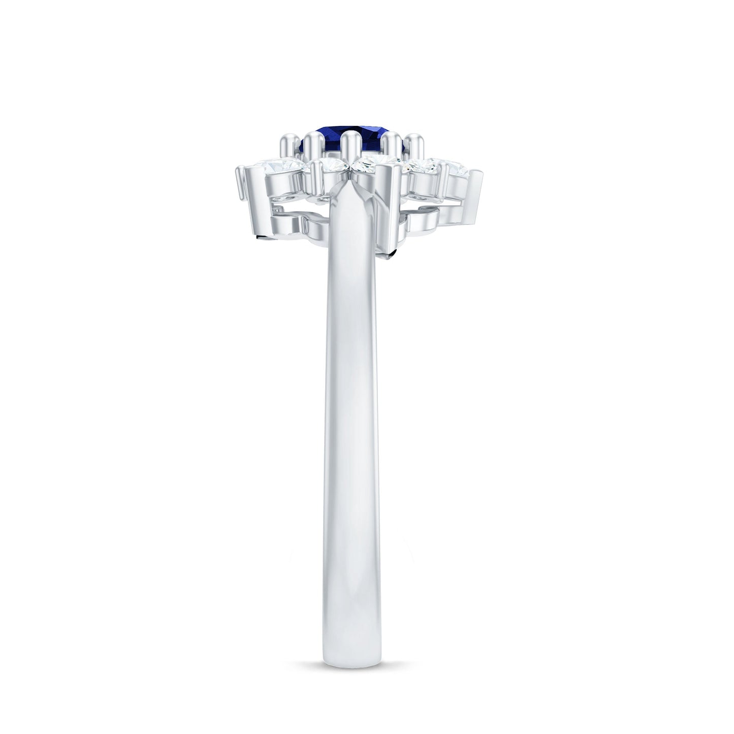 Natural Inspired 0.6 Carat Lab Grown Blue Sapphire Engagement Ring with Diamond Halo