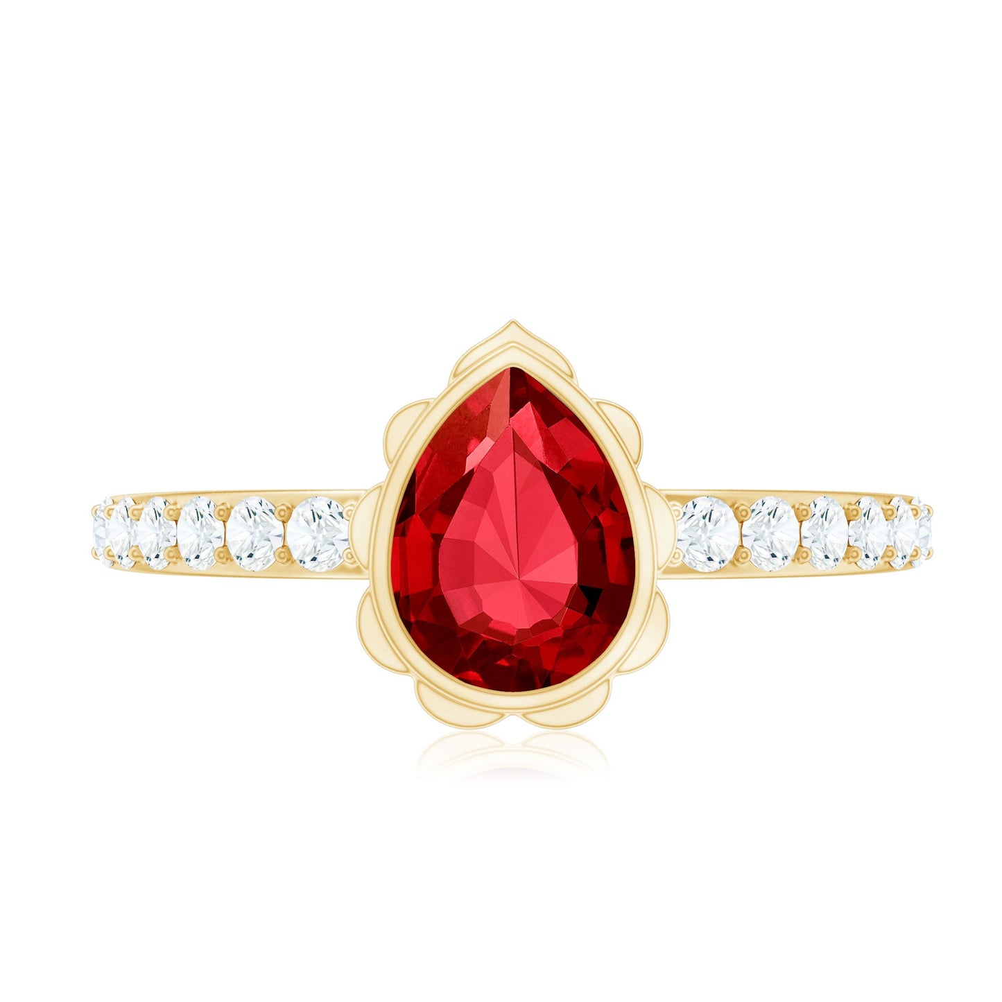 Bezel Set Lab Grown Ruby Teardrop Engagement Ring
