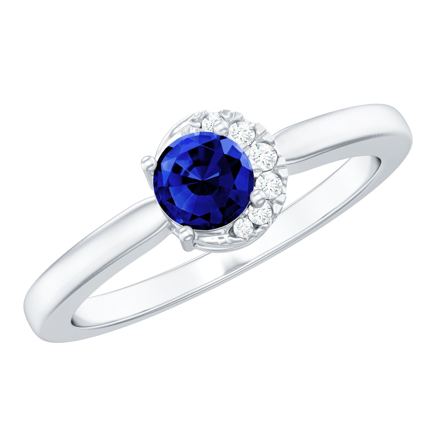 Certified Lab Grown Blue Sapphire Diamond Promise Ring for Women