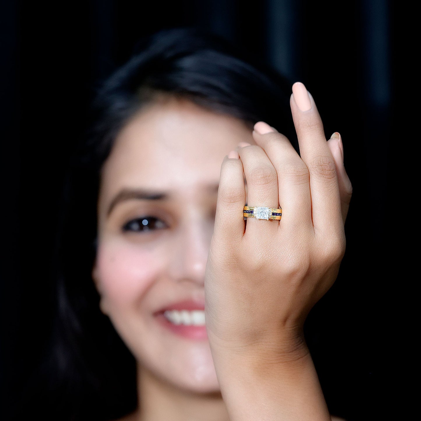 Princess Cut Moissanite Statement Engagement Ring