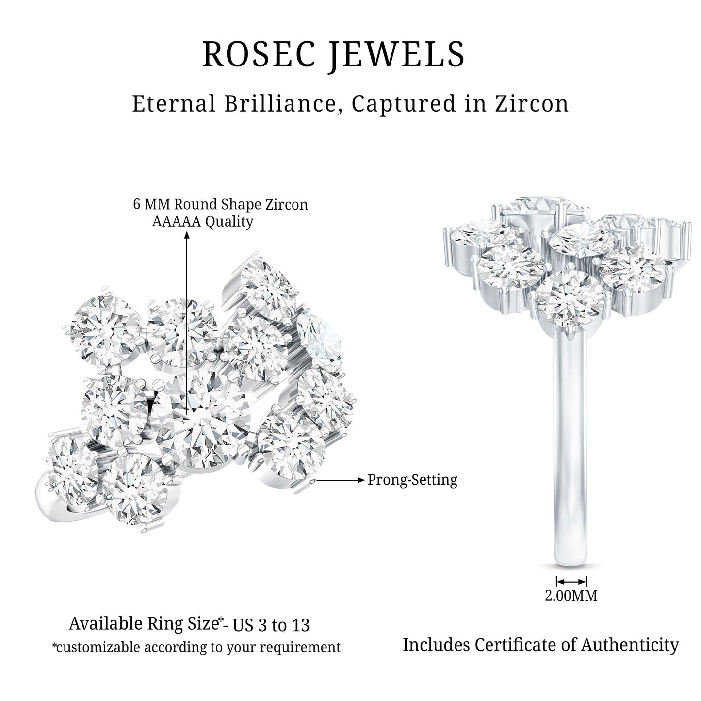 Certified Cubic Zirconia Cluster Engagement Ring in Silver