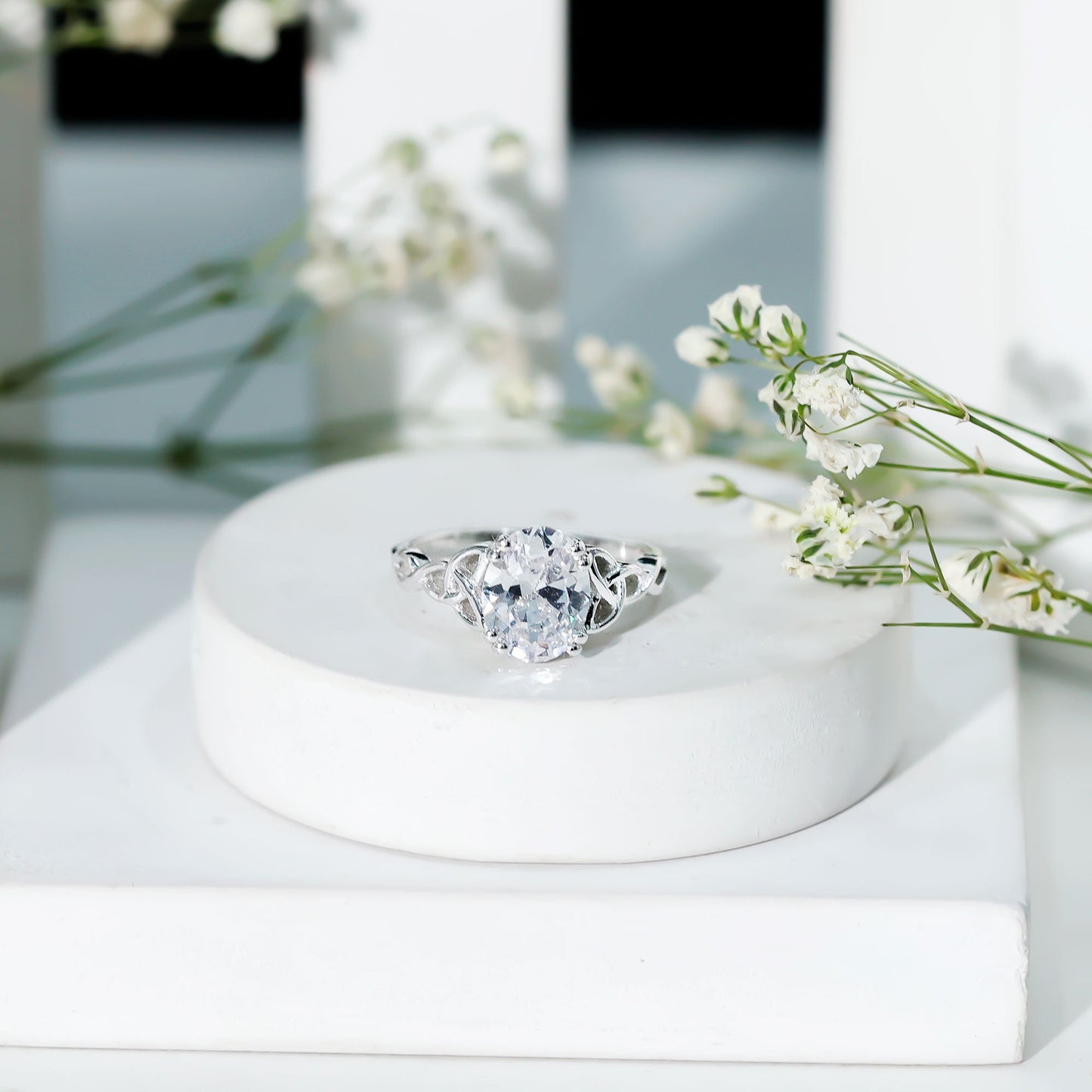 Certified 2 Carat Cubic Zirconia Oval Engagement Ring with Celtic Knot