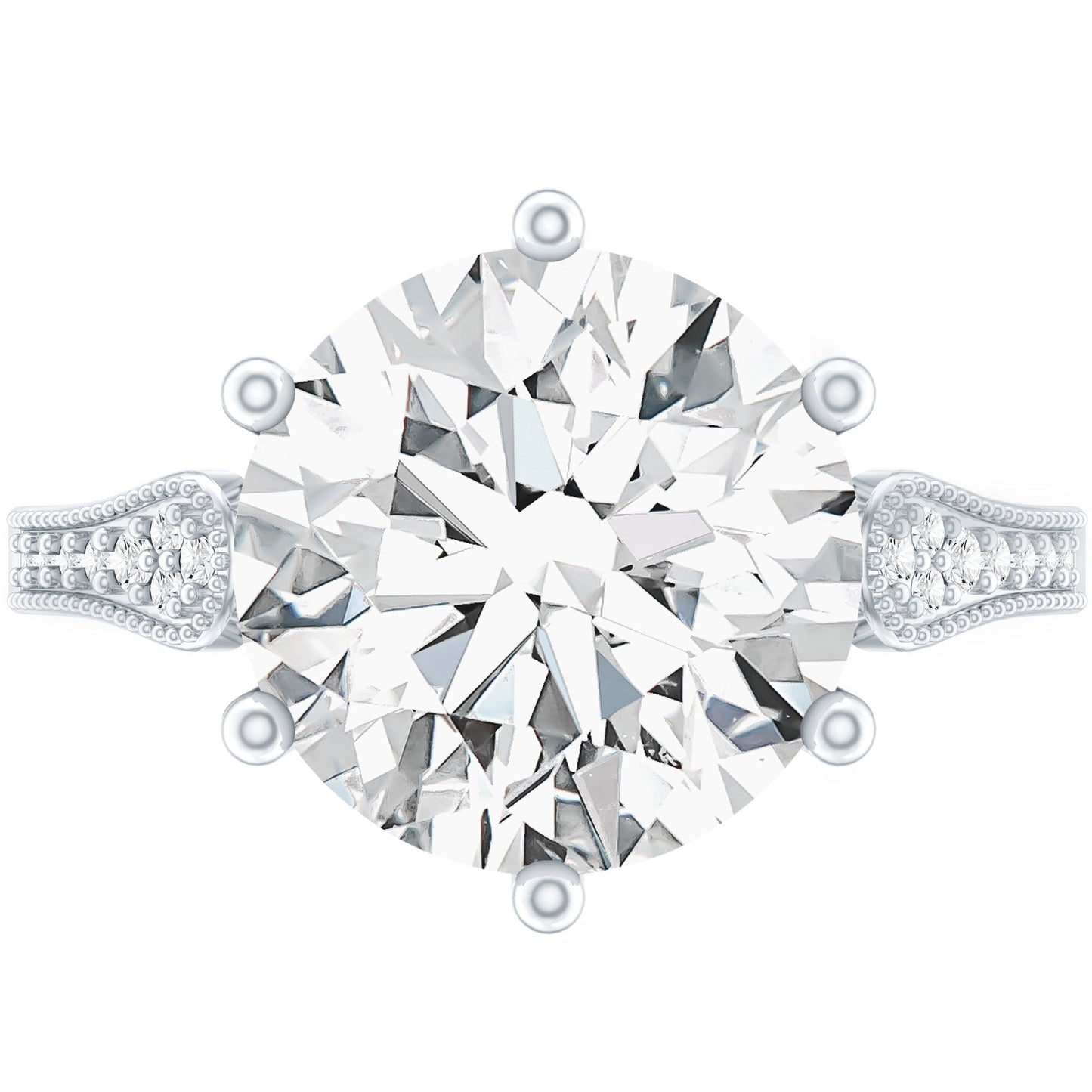 Certified 4.4 Carat Moissanite Round Engagement Ring in Silver