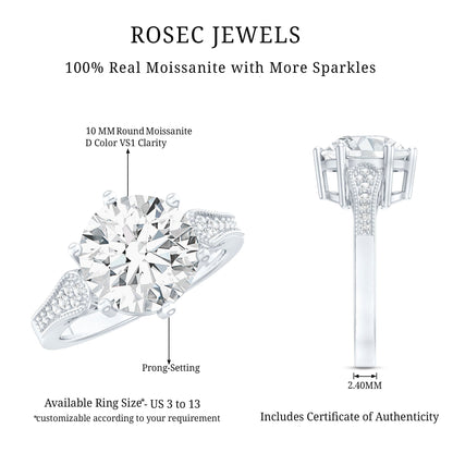 Certified 4.4 Carat Moissanite Round Engagement Ring in Silver