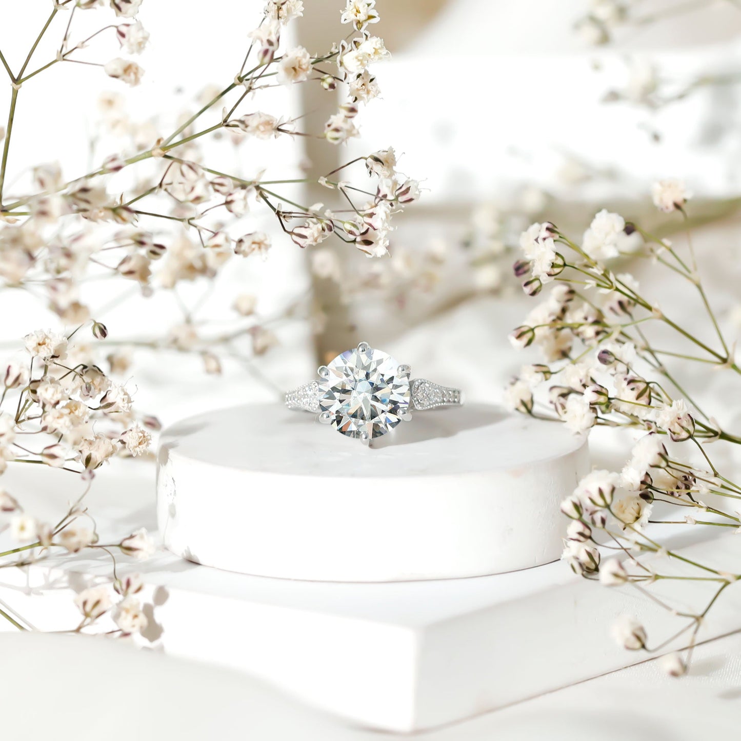 Certified 4.4 Carat Moissanite Round Engagement Ring in Silver