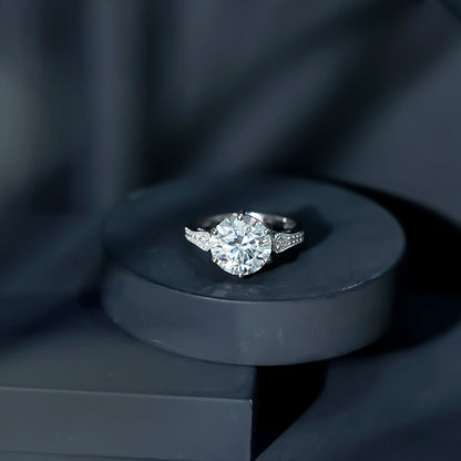 Certified 4.4 Carat Moissanite Round Engagement Ring in Silver