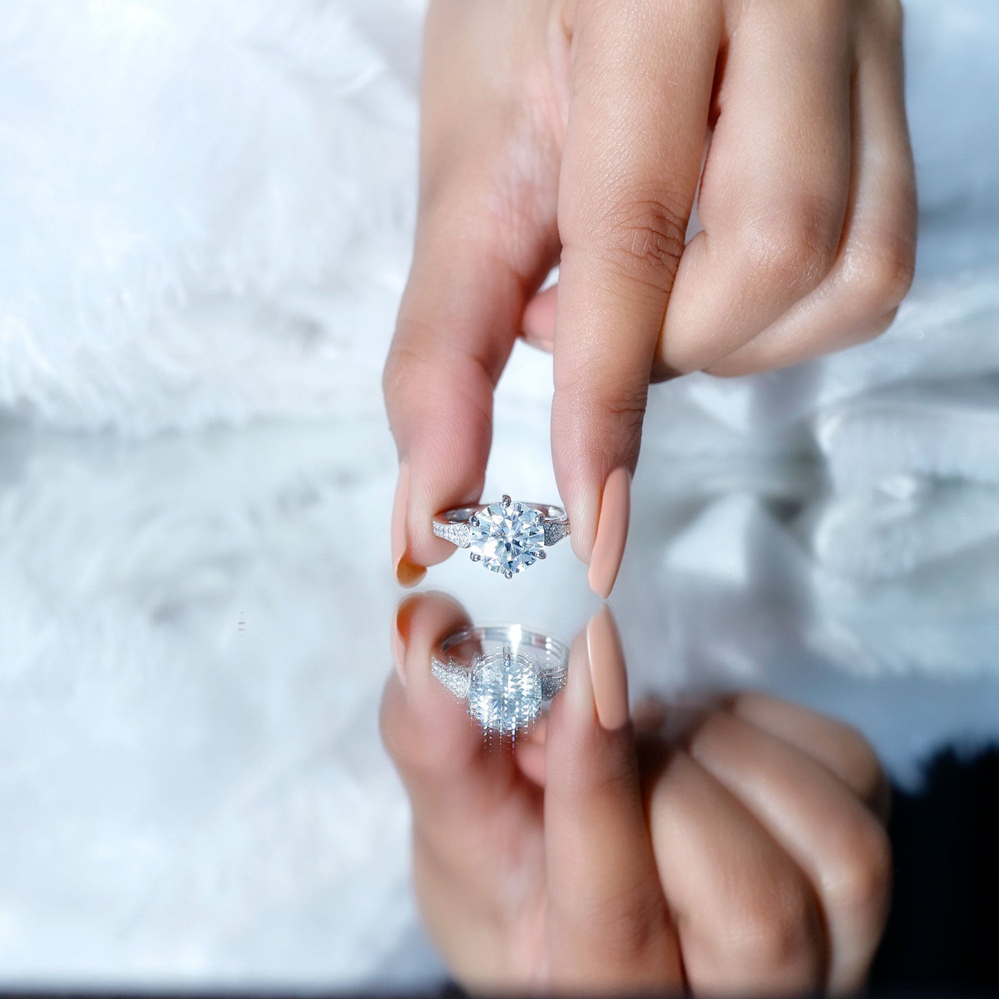 Certified 4.4 Carat Moissanite Round Engagement Ring in Silver