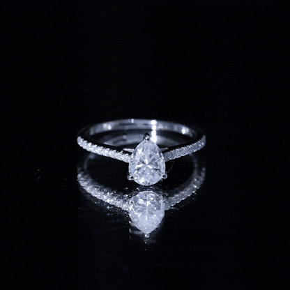 Certified Moissanite Pear Shape Engagement Ring with Side Stones