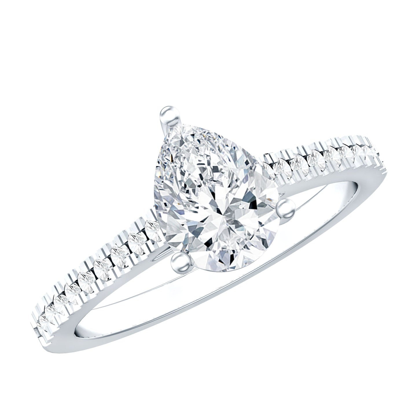 Certified Moissanite Pear Shape Engagement Ring with Side Stones