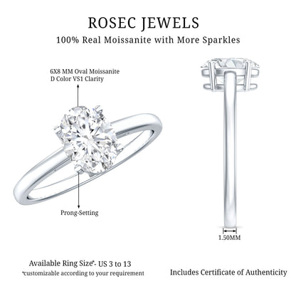 Certified 1.2 Carat Moissanite Oval Engagement Ring in Silver