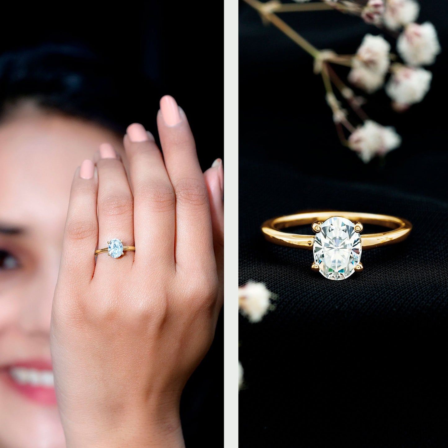 Certified 1.2 Carat Solitaire Moissanite Oval Engagement Ring