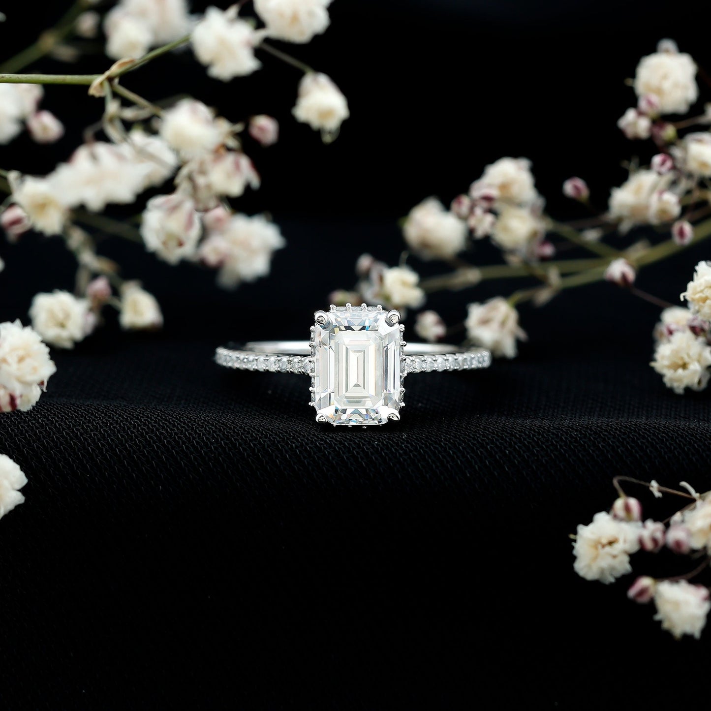 Certified 1.87 Carat Moissanite Emerald Cut Engagement Ring For Women