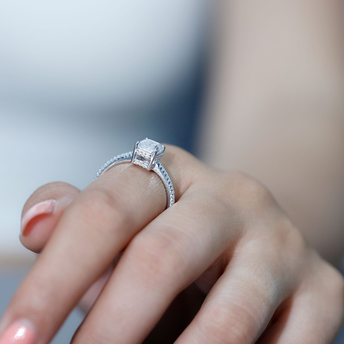 Certified 1.87 Carat Moissanite Emerald Cut Engagement Ring For Women