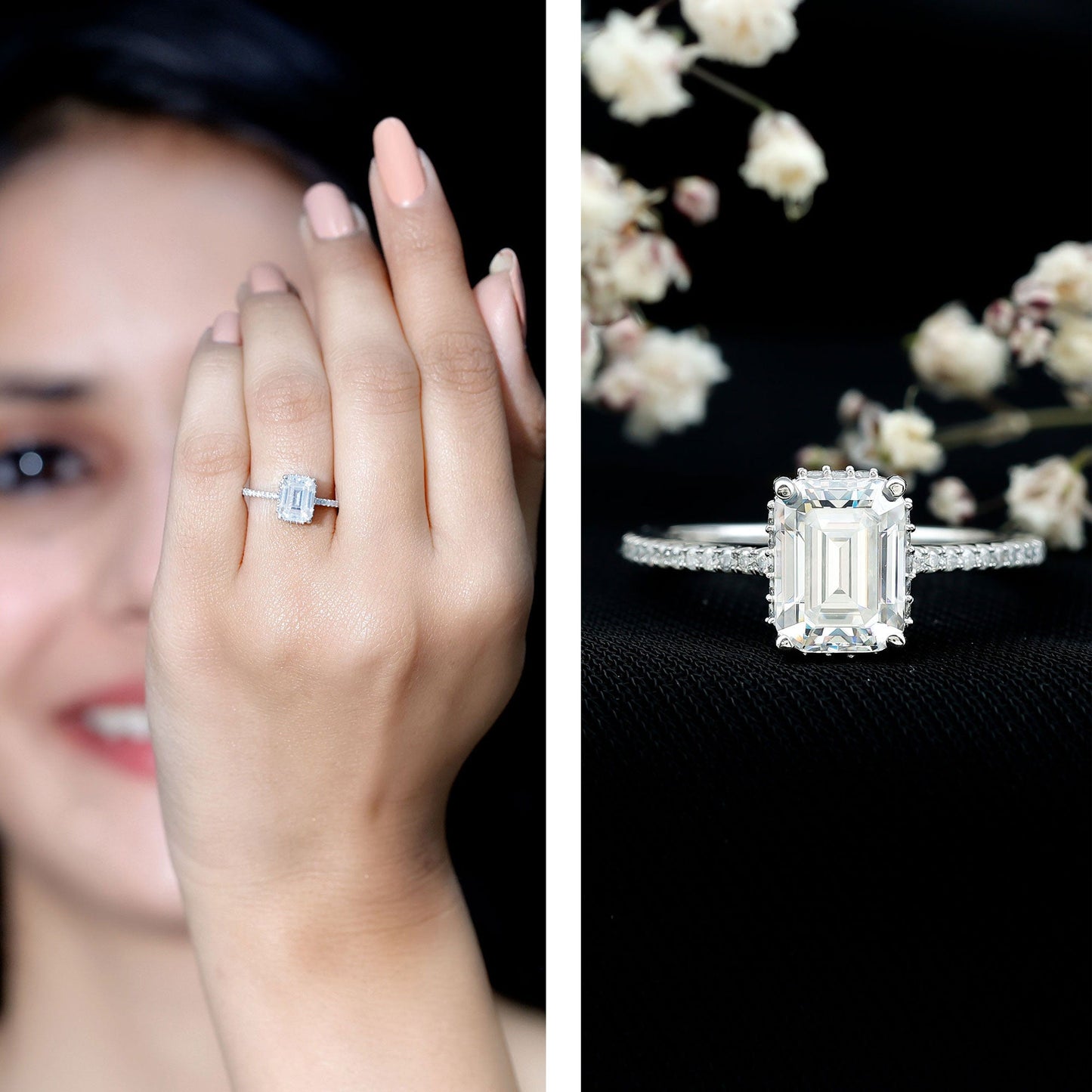 1.8 Carat Certified Moissanite Emerald Cut Engagement Ring