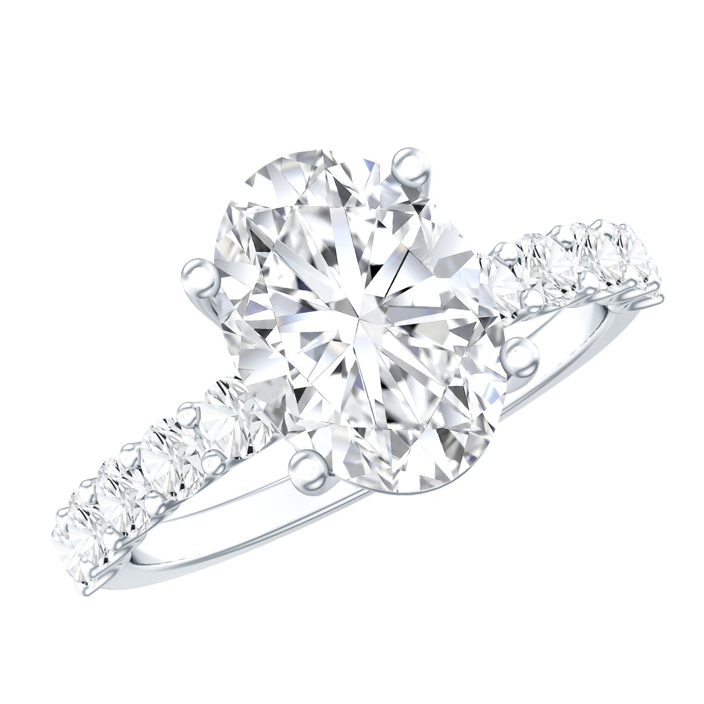 Certified 2 Carat Moissanite Oval Engagement Ring with Side Stones