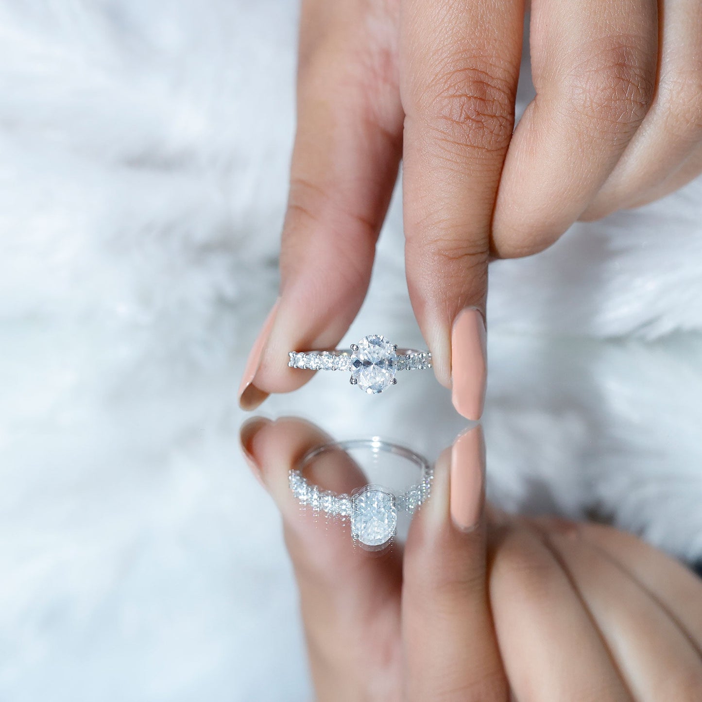 Certified 2 Carat Moissanite Oval Engagement Ring with Side Stones