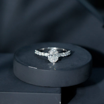 Certified 2 Carat Moissanite Oval Engagement Ring with Side Stones