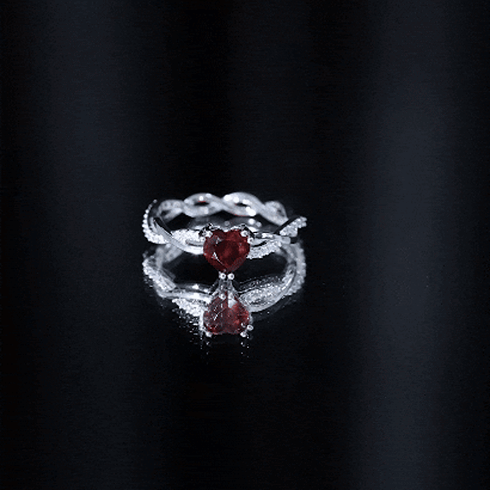 Real 1 Carat Garnet Heart Engagement Ring with Moissanite Braided Shank