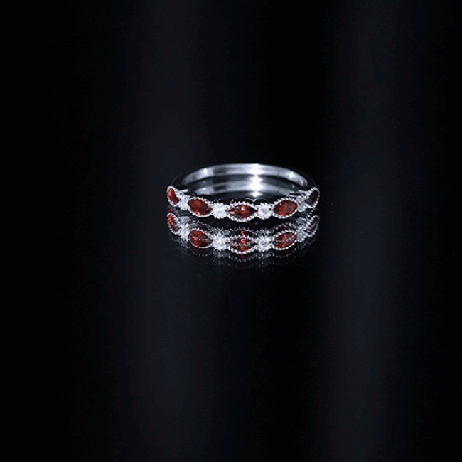 Marquise Cut Real Garnet Eternity Ring with Moissanite