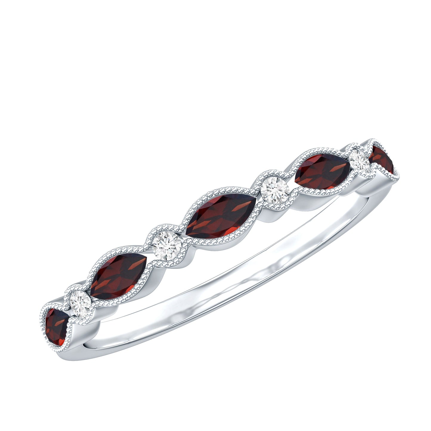 Marquise Cut Real Garnet Eternity Ring with Moissanite