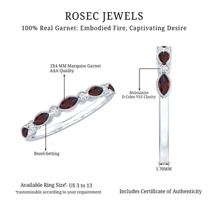 Marquise Cut Real Garnet Eternity Ring with Moissanite