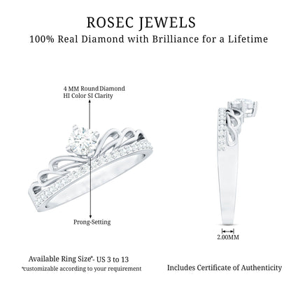 Certified Round Diamond Crown Ring