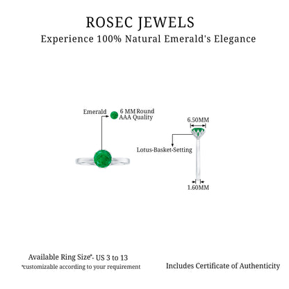 Natural Solitaire Emerald Promise Ring in Lotus Basket Setting