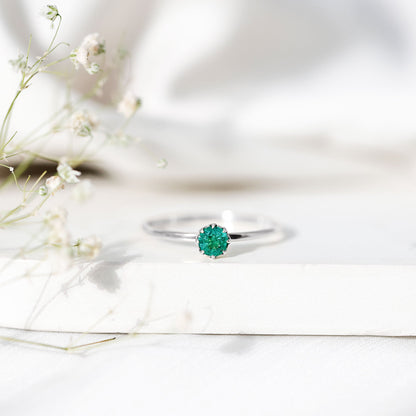 Natural Solitaire Emerald Promise Ring in Lotus Basket Setting