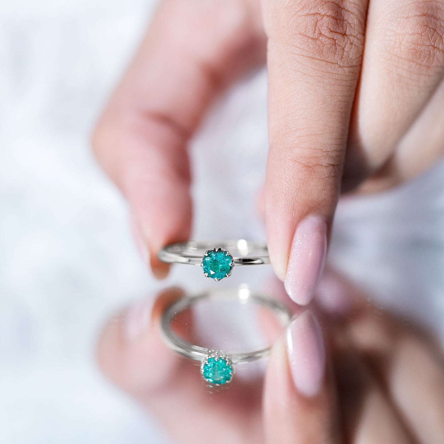 Natural Solitaire Emerald Promise Ring in Lotus Basket Setting