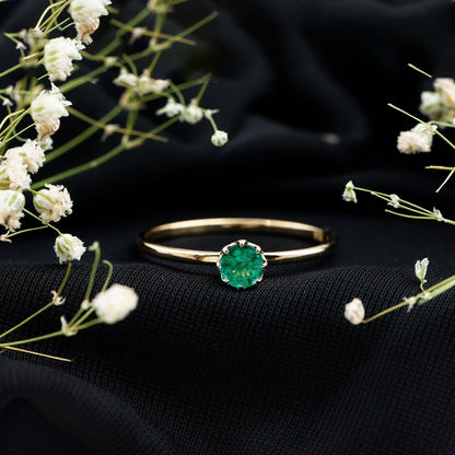 Natural Solitaire Emerald Promise Ring in Lotus Basket Setting